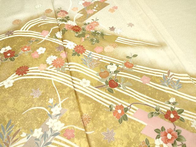 平和屋着物▽訪問着 単衣 駒刺繍 舞花文 金彩 正絹 逸品 未使用 DAAV5337az