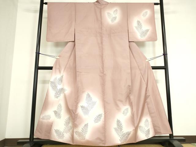 平和屋着物▽訪問着 単衣 紬地 草葉文 暈し染め 正絹 逸品 DAAV5339az