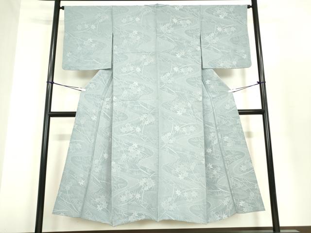 平和屋着物▽上質な色無地 単衣 竜田川文 浅縹色 正絹 逸品DAAV5344az