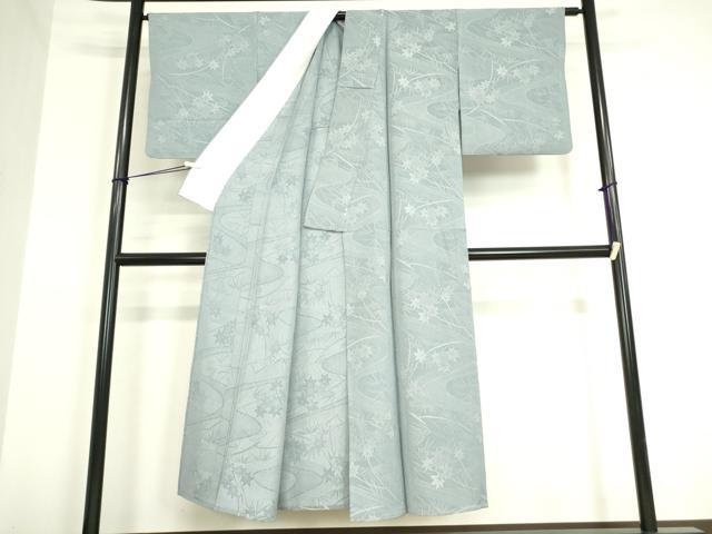 平和屋着物▽上質な色無地 単衣 竜田川文 浅縹色 正絹 逸品DAAV5344az
