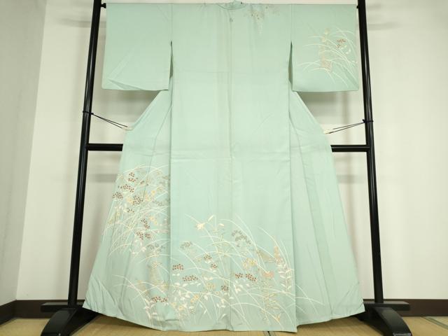 平和屋着物▽訪問着 単衣 駒刺繍 草花文 金彩 正絹 逸品 DAAV5357az
