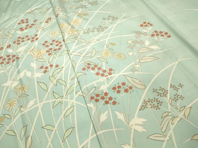 平和屋着物▽訪問着 単衣 駒刺繍 草花文 金彩 正絹 逸品 DAAV5357az