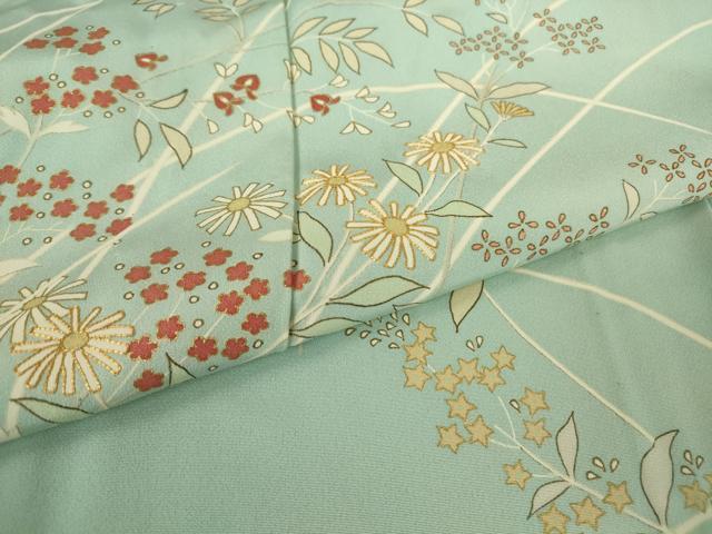 平和屋着物▽訪問着 単衣 駒刺繍 草花文 金彩 正絹 逸品 DAAV5357az