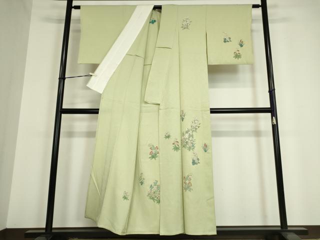 平和屋着物▽訪問着 単衣 草花文 金彩 正絹 逸品 DAAV5360az