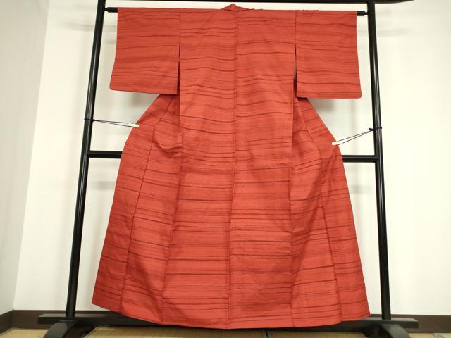 平和屋着物▽上質な紬 単衣 横段文 正絹 逸品 DAAV5368az