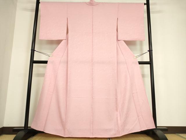 平和屋着物▽上質な色無地 単衣 横段地紋 鴇色 正絹 逸品 DAAV5374az