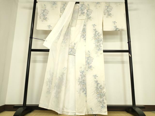 平和屋着物▽上質な小紋 単衣 草花文 正絹 逸品 DAAV5381az