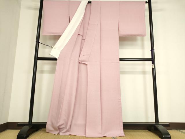 平和屋着物▽上質な色無地 単衣 霞地紋 石竹色 正絹 逸品 未使用 DAAV5417az