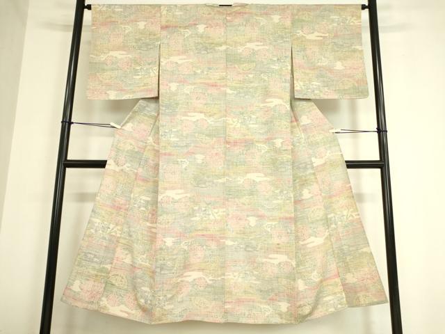平和屋着物▽上質な紬 単衣 霞花文 正絹 逸品 DAAV5421az