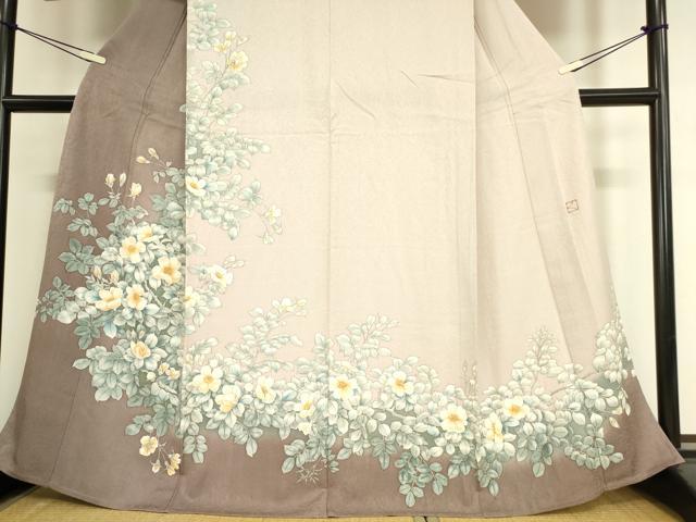 平和屋着物▽訪問着 単衣 作家物 草花文 手描き 正絹 逸品 DAAV5449az
