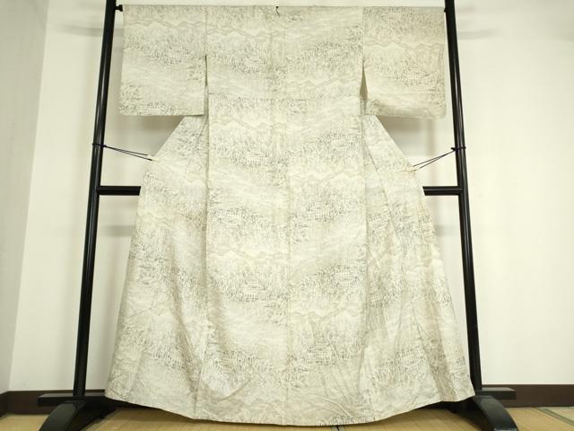 平和屋着物▽上質な紬 単衣 風景文 正絹 逸品 DAAV5530az