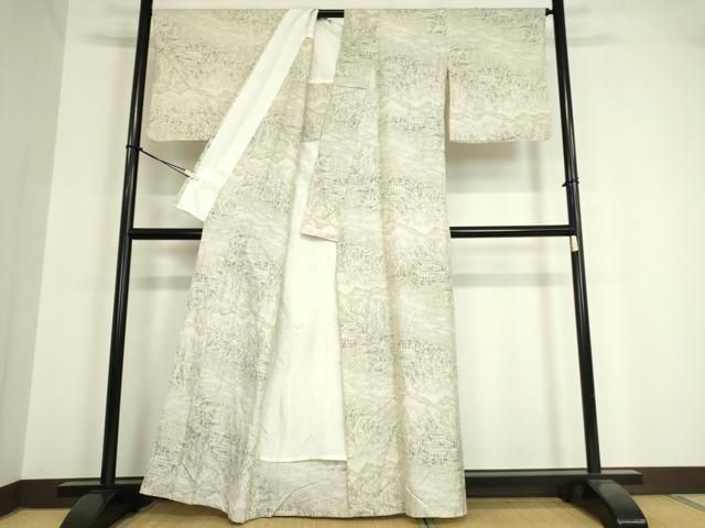 平和屋着物▽上質な紬 単衣 風景文 正絹 逸品 DAAV5530az