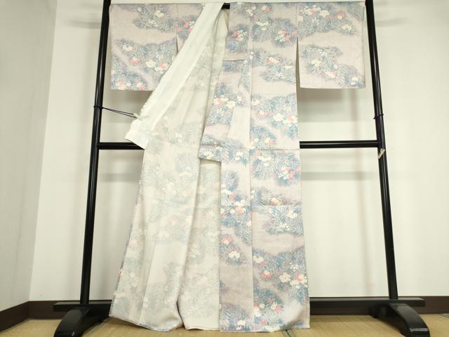 平和屋着物▽上質な小紋 単衣 草花文 正絹 逸品 DAAV5543az