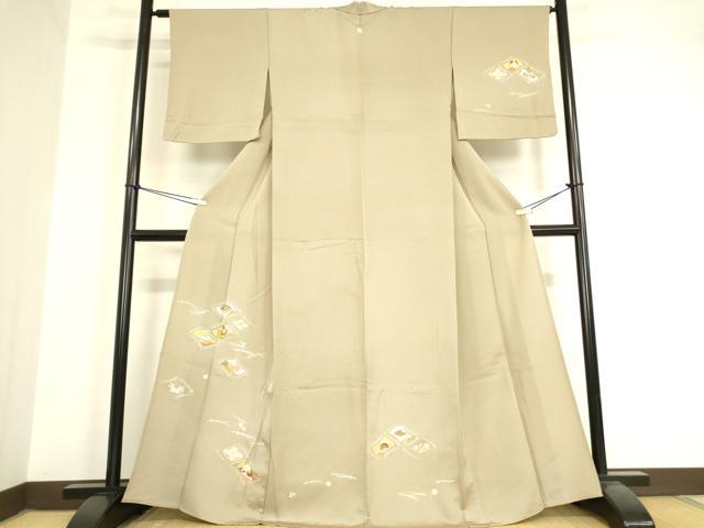 平和屋着物▽銀座きしや 訪問着 単衣 駒刺繍 宝尽くし零れ松葉文 金彩 正絹 逸品 DAAV5556az