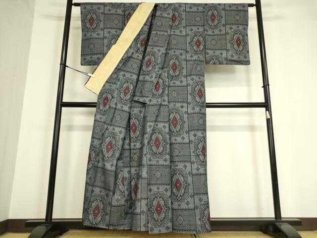 平和屋着物▽本場大島紬 単衣 割り込み絣 花菱文 正絹 逸品 DAAV5564az