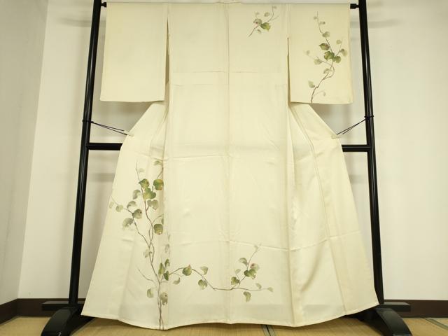 平和屋着物▽訪問着 単衣 枝葉文 正絹 逸品 DAAV5576az