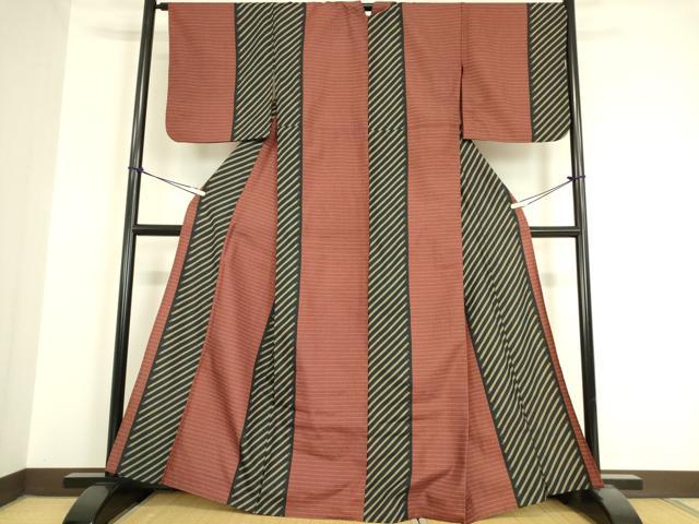 平和屋着物▽小紋 単衣 変わり縞 洗える着物 DAAV5579az