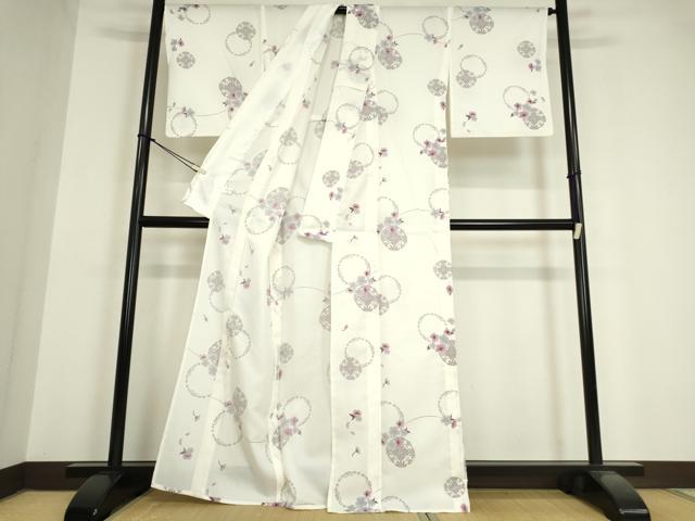 平和屋着物▽小紋 単衣 花丸文 洗える着物 DAAV5599az