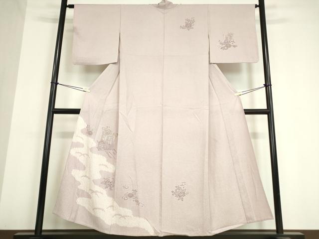 平和屋着物▽訪問着 単衣 刺繍 絞り 御所車花文 金彩 正絹 逸品 DAAV5613az