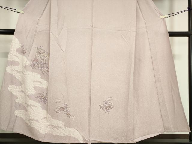 平和屋着物▽訪問着 単衣 刺繍 絞り 御所車花文 金彩 正絹 逸品 DAAV5613az