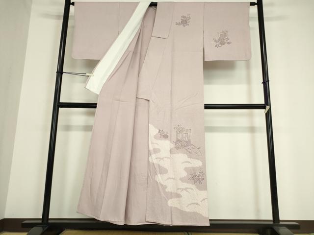 平和屋着物▽訪問着 単衣 刺繍 絞り 御所車花文 金彩 正絹 逸品 DAAV5613az