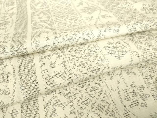 平和屋着物▽結城紬 単衣 花唐草間道 100亀甲 正絹 逸品 DAAV5624az