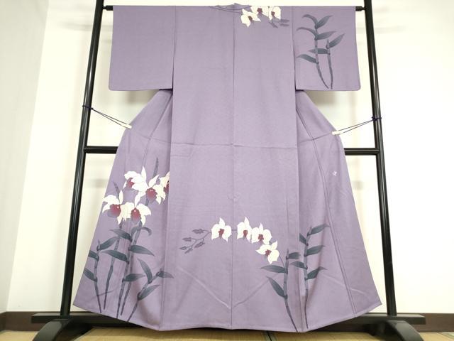 平和屋着物▽訪問着 単衣 作家物 蘭 手描き 正絹 逸品 DAAV5629az