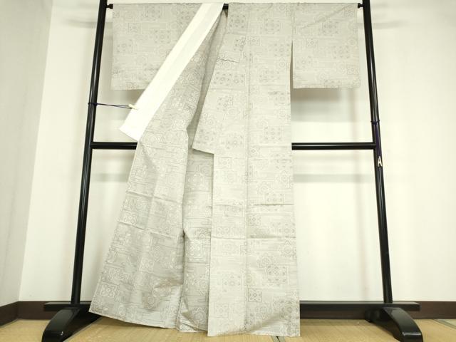 平和屋着物▽上質な紬 単衣 正倉院花文 正絹 逸品 未使用 DAAV5650az