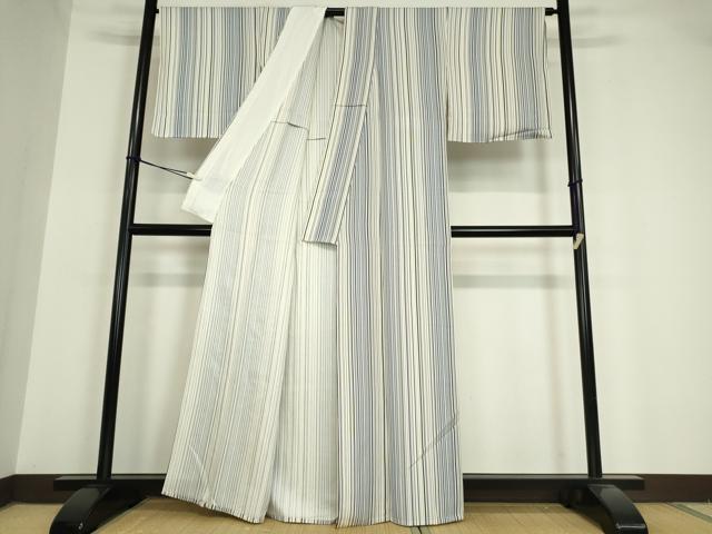 平和屋着物▽上質な小紋 単衣 縞 正絹 逸品 DAAV5651az