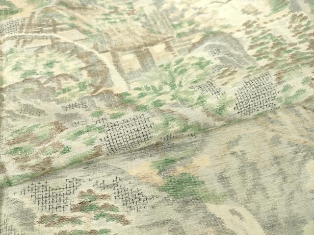 平和屋着物▽小千谷紬 単衣 風景樹林文 100亀甲 正絹 逸品 DAAV5661az