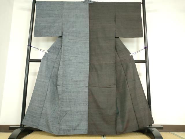 平和屋着物▽上質な紬 単衣 片身替わり 霞文 やまと誂製 正絹 逸品 DAAV5664az