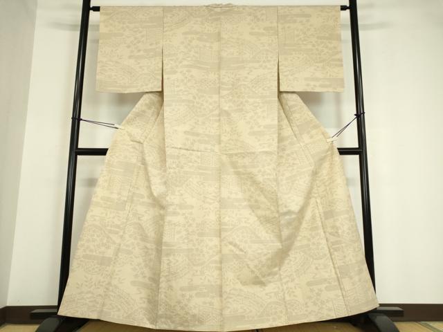 平和屋着物▽結城紬 単衣 籬花文 80亀甲 正絹 逸品 DAAV5667az