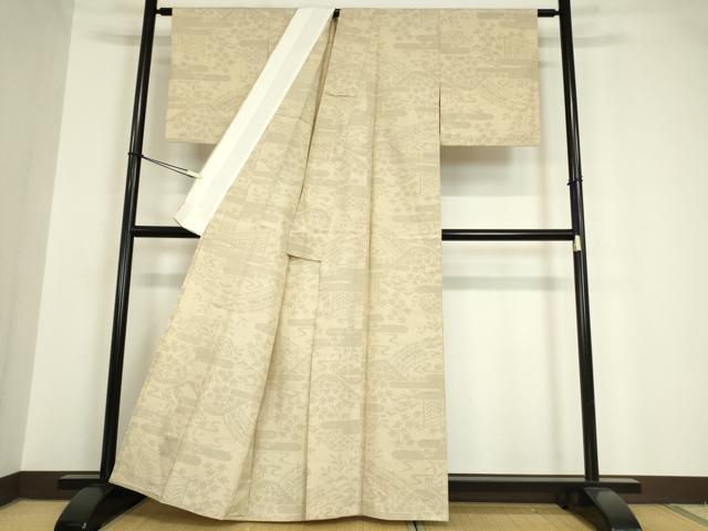 平和屋着物▽結城紬 単衣 籬花文 80亀甲 正絹 逸品 DAAV5667az