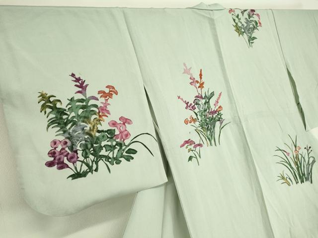 平和屋着物▽訪問着 単衣 ろうけつ染め 草花文 正絹 逸品 DAAV5670az