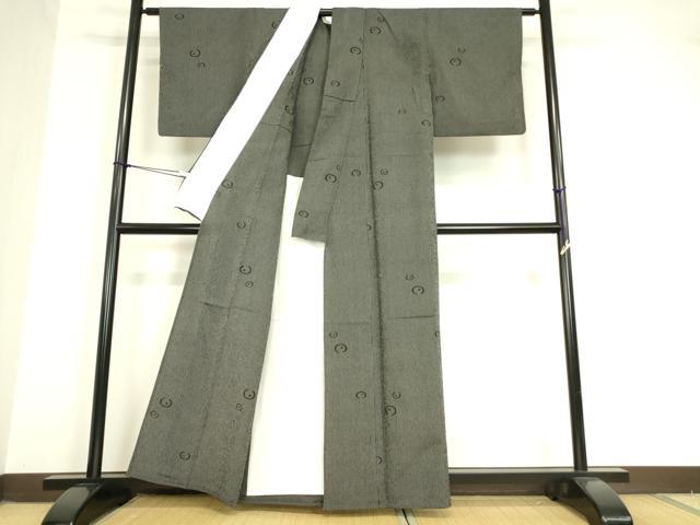 平和屋着物▽本塩沢 単衣 丸文 黒地 正絹 逸品 DAAV5687az