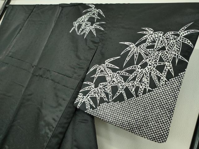 平和屋着物▽訪問着 単衣 笹竹文 黒地 洗える着物 DAAV5694az