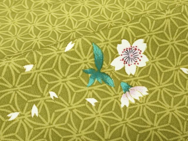 平和屋着物▽小紋 単衣 麻の葉舞桜文 洗える着物 DAAV5734az
