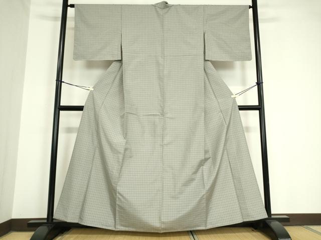 平和屋着物▽上質な紬 単衣 格子 正絹 逸品 DAAV5743az