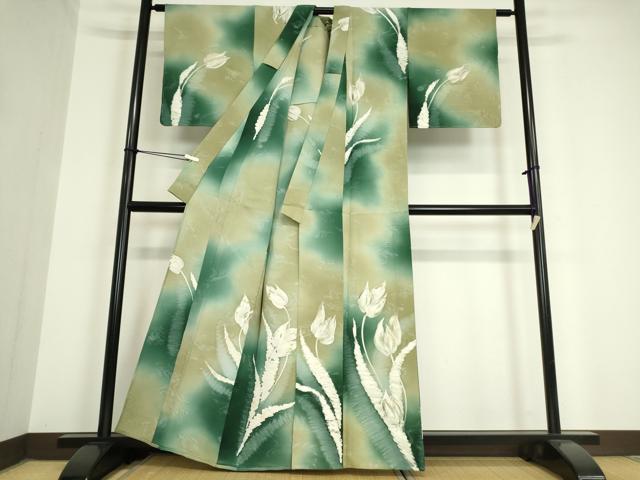 平和屋着物▽訪問着 単衣 草花文 手描き 暈し染め 金彩 正絹 逸品 DAAV5753az