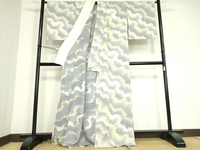 平和屋着物▽上質な小紋 単衣 霞文 正絹 逸品 DAAV5754az