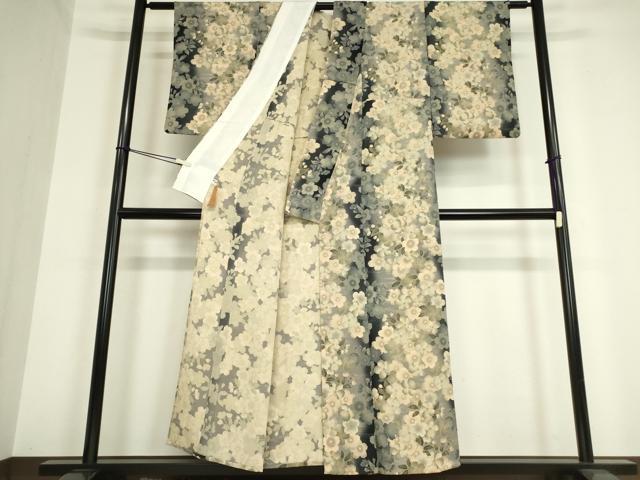 平和屋着物▽上質な小紋 単衣 舞桜文 金彩 鬼しぼ縮緬 正絹 逸品 DAAV5792az