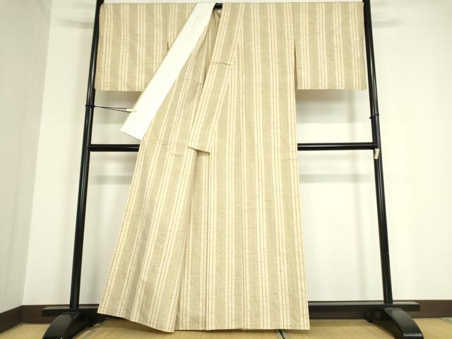 平和屋着物▽ぜんまい紬 単衣 縞 正絹 逸品 DAAV5794az