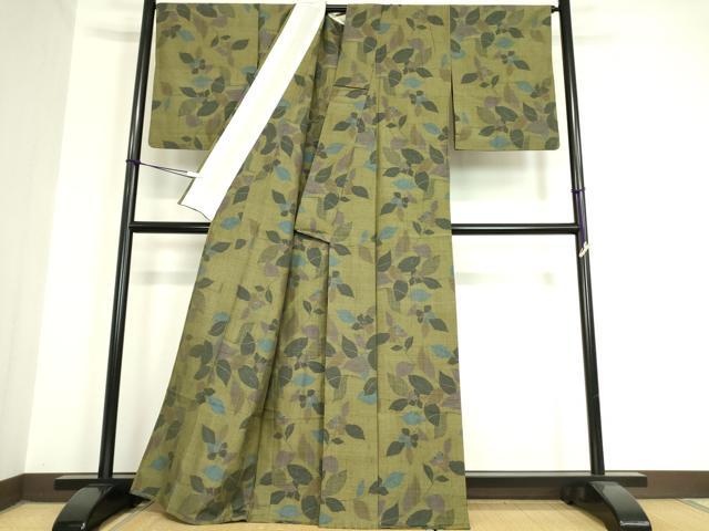 平和屋着物▽上質な紬 単衣 草花文 正絹 逸品 DAAV5807az