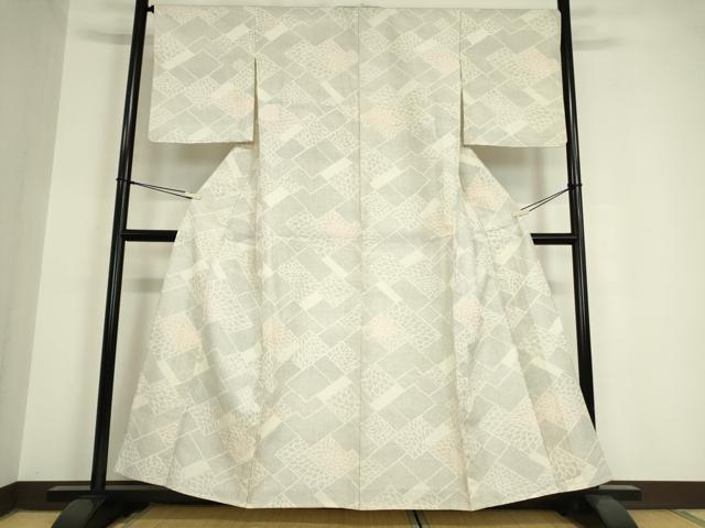 平和屋着物▽上質な紬 単衣 檜垣花文 正絹 逸品 DAAV5815az