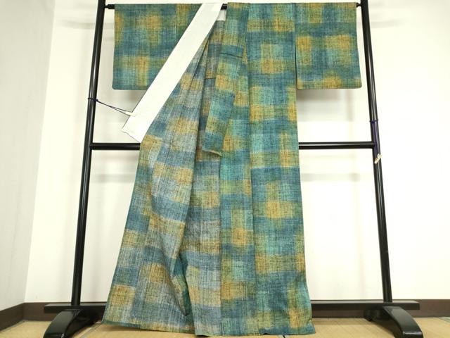 平和屋着物▽上質な紬 単衣 格子 正絹 逸品 DAAV5817az