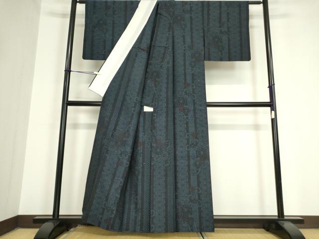 平和屋着物▽結城紬 単衣 花唐草文 100亀甲 正絹 逸品 DAAV5832az