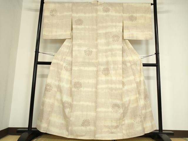 平和屋着物▽結城紬 単衣 花唐草文 80亀甲 正絹 逸品 DAAV5837az