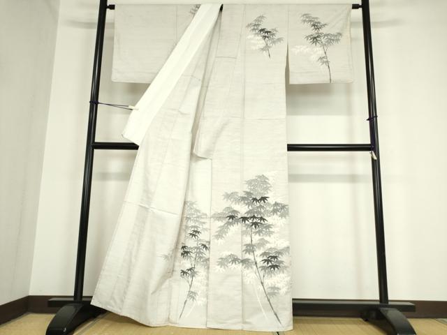 平和屋着物▽訪問着 単衣 紬地 笹竹文 手描き 正絹 逸品 DAAV5902az