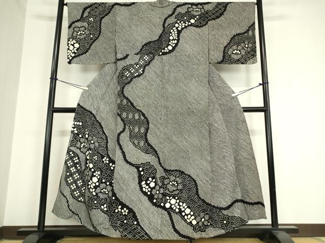 平和屋着物▽訪問着 単衣 総絞り 草花文 黒地 正絹 逸品 DAAV5911az