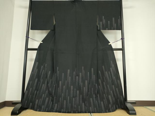 平和屋着物▽本塩沢 訪問着 単衣 短冊文 黒地 正絹 逸品 DAAV5915az